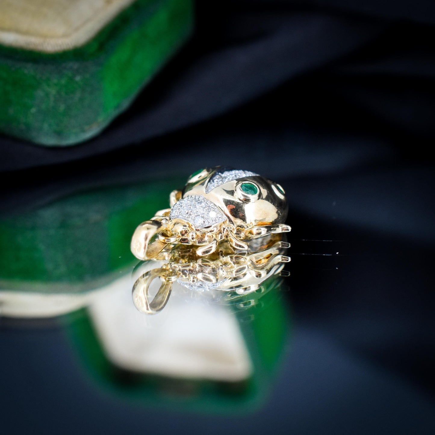 Emerald and Diamond Yellow Gold Ladybird Ladybug Beetle Pendant Charm