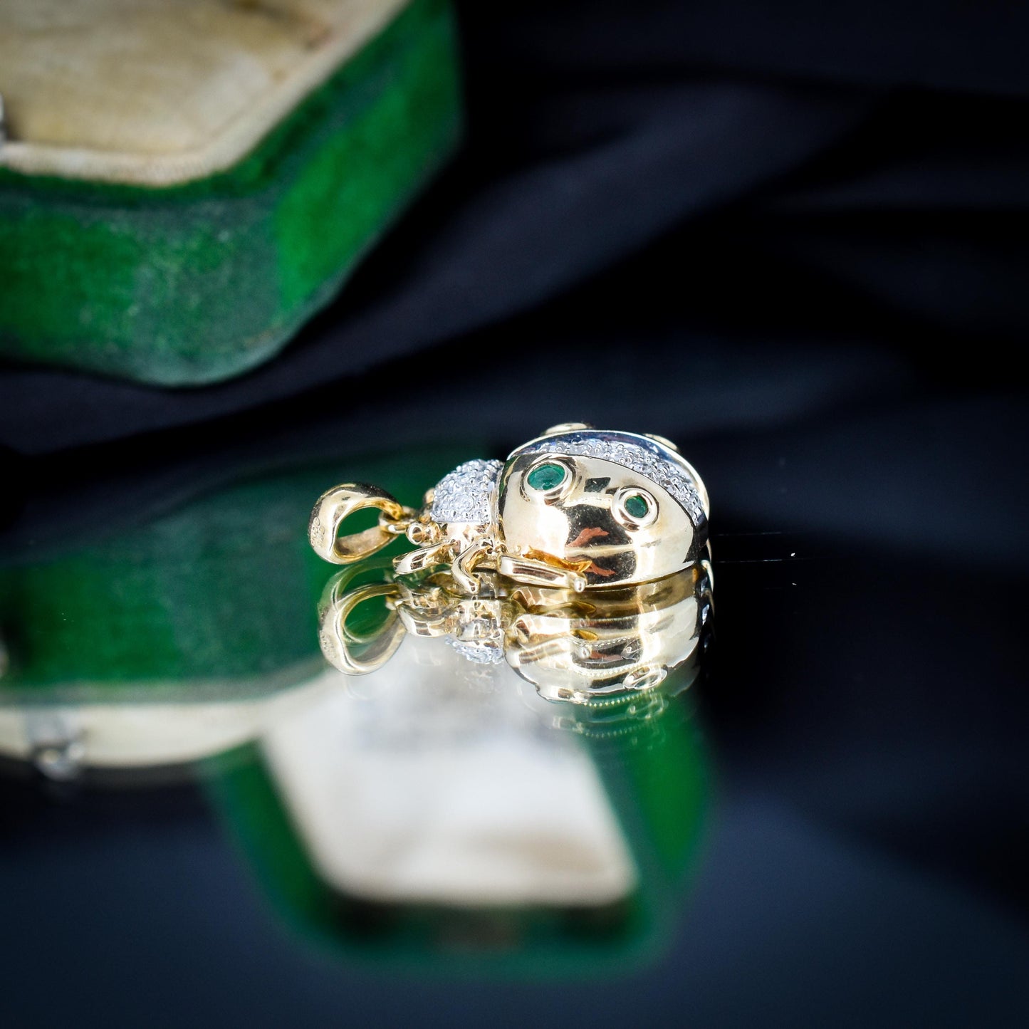 Emerald and Diamond Yellow Gold Ladybird Ladybug Beetle Pendant Charm