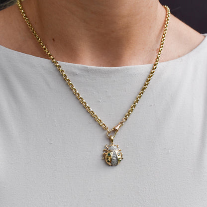 Emerald and Diamond Yellow Gold Ladybird Ladybug Beetle Pendant Charm