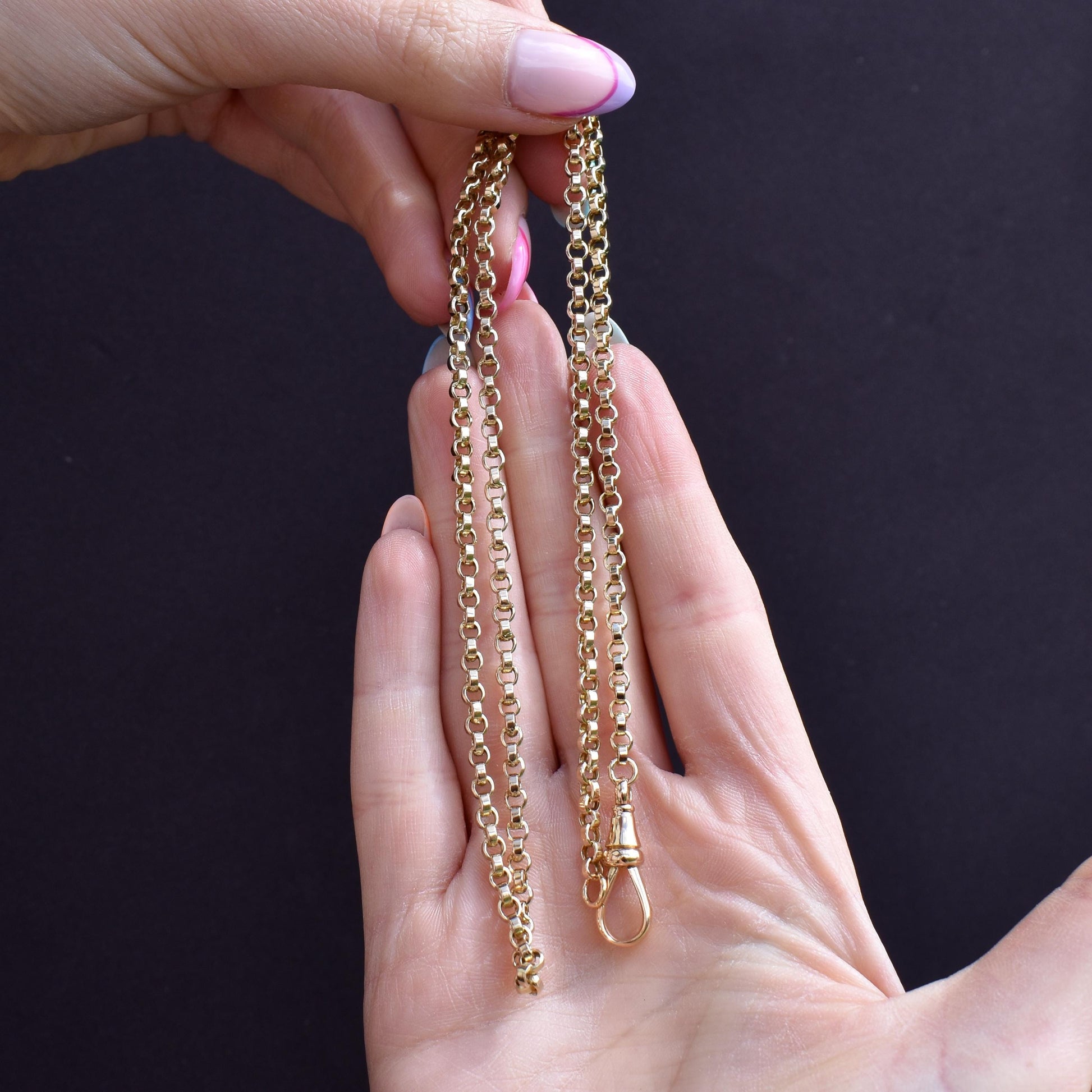 Antique 9ct Gold Rolo Link Chain Necklace with Dog Clip | 22"
