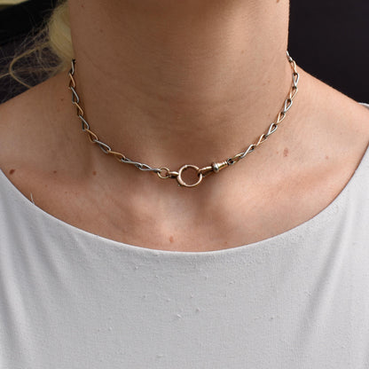 Antique 15ct Gold and Platinum Chain with Dog Clip and Bolt Ring | 13.75"