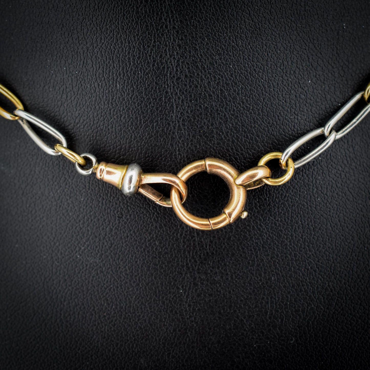 Antique 15ct Gold and Platinum Chain with Dog Clip and Bolt Ring | 13.75"