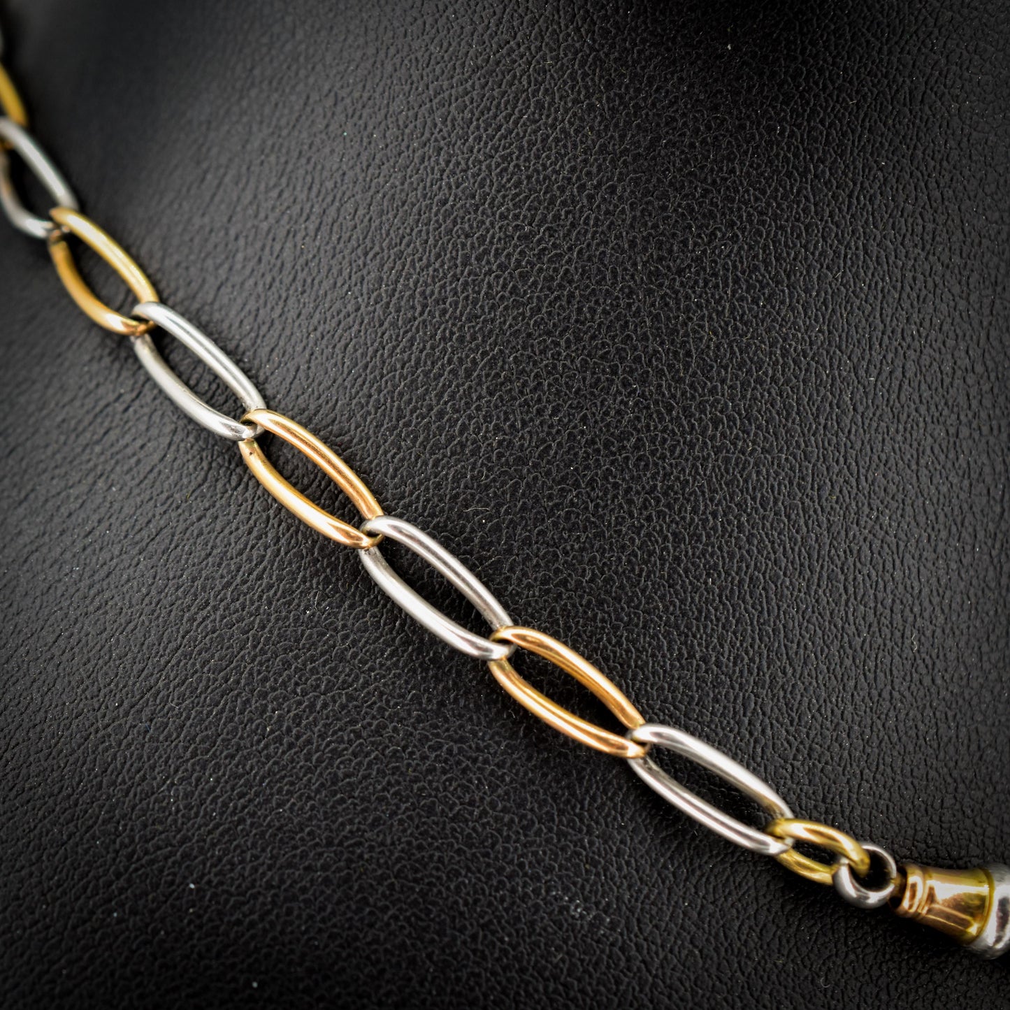 Antique 15ct Gold and Platinum Chain with Dog Clip and Bolt Ring | 13.75"