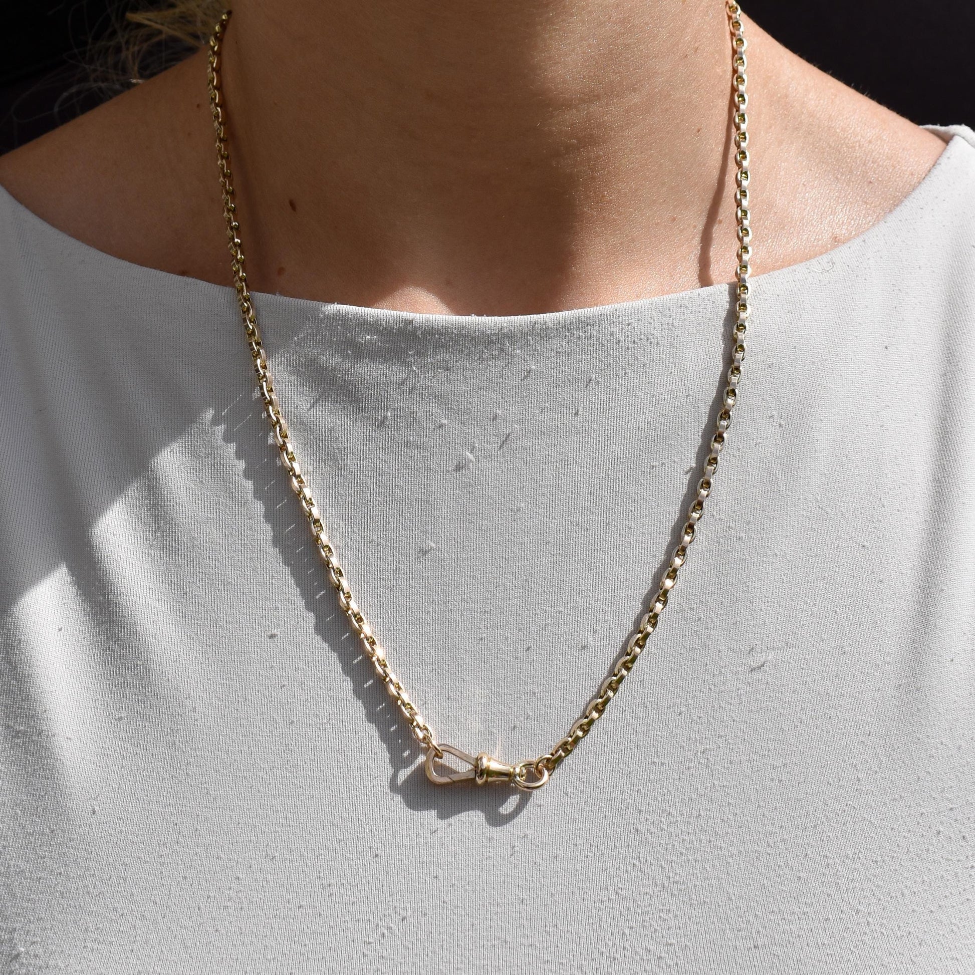 Antique Victorian 9ct Gold Oval Link Chain Necklace with Dog Clip | 20.25"