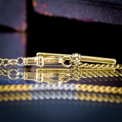 Antique 18ct Gold and Platinum Watch Chain Necklace with Dog Clip and T-bar 14"