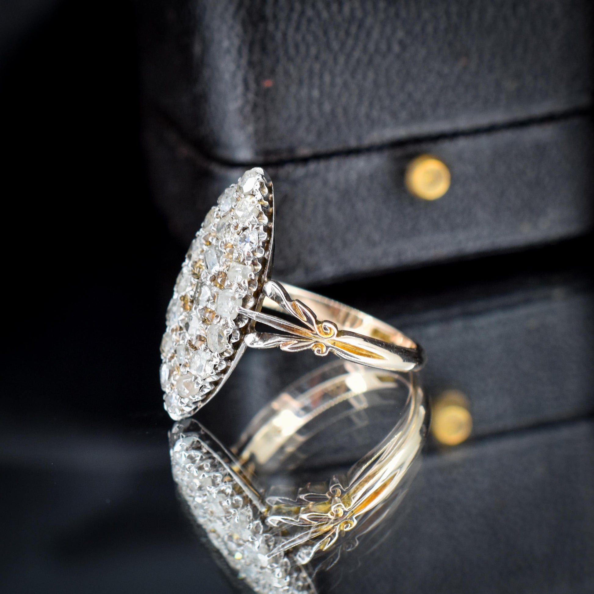 Antique Victorian Old Cut Diamond Navette 18ct Gold Ring