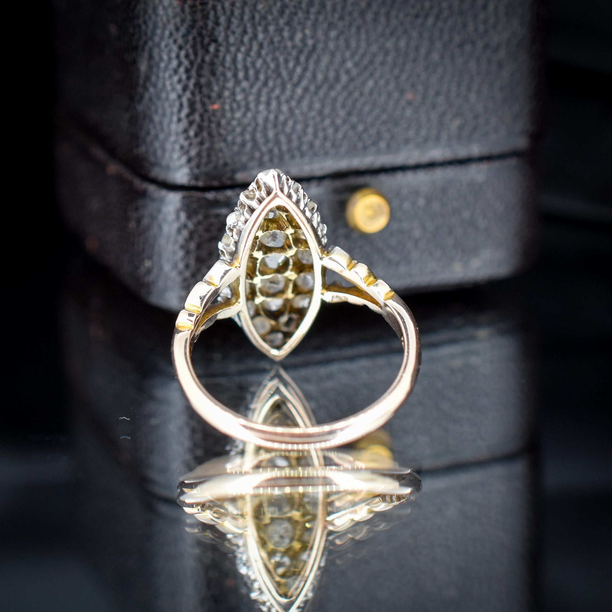 Antique Victorian Old Cut Diamond Navette 18ct Gold Ring