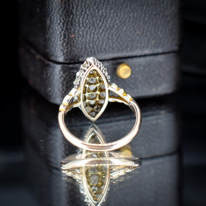 Antique Victorian Old Cut Diamond Navette 18ct Gold Ring