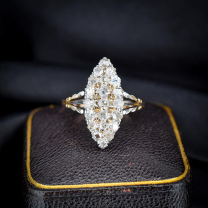 Antique Victorian Old Cut Diamond Navette 18ct Gold Ring