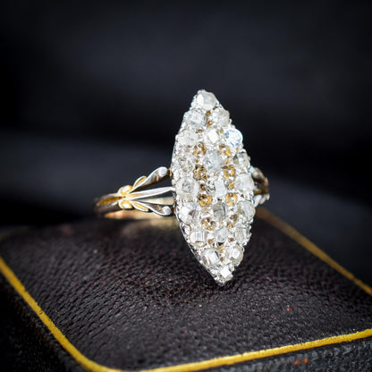 Antique Victorian Old Cut Diamond Navette 18ct Gold Ring