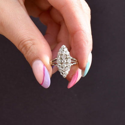 Antique Victorian Old Cut Diamond Navette 18ct Gold Ring