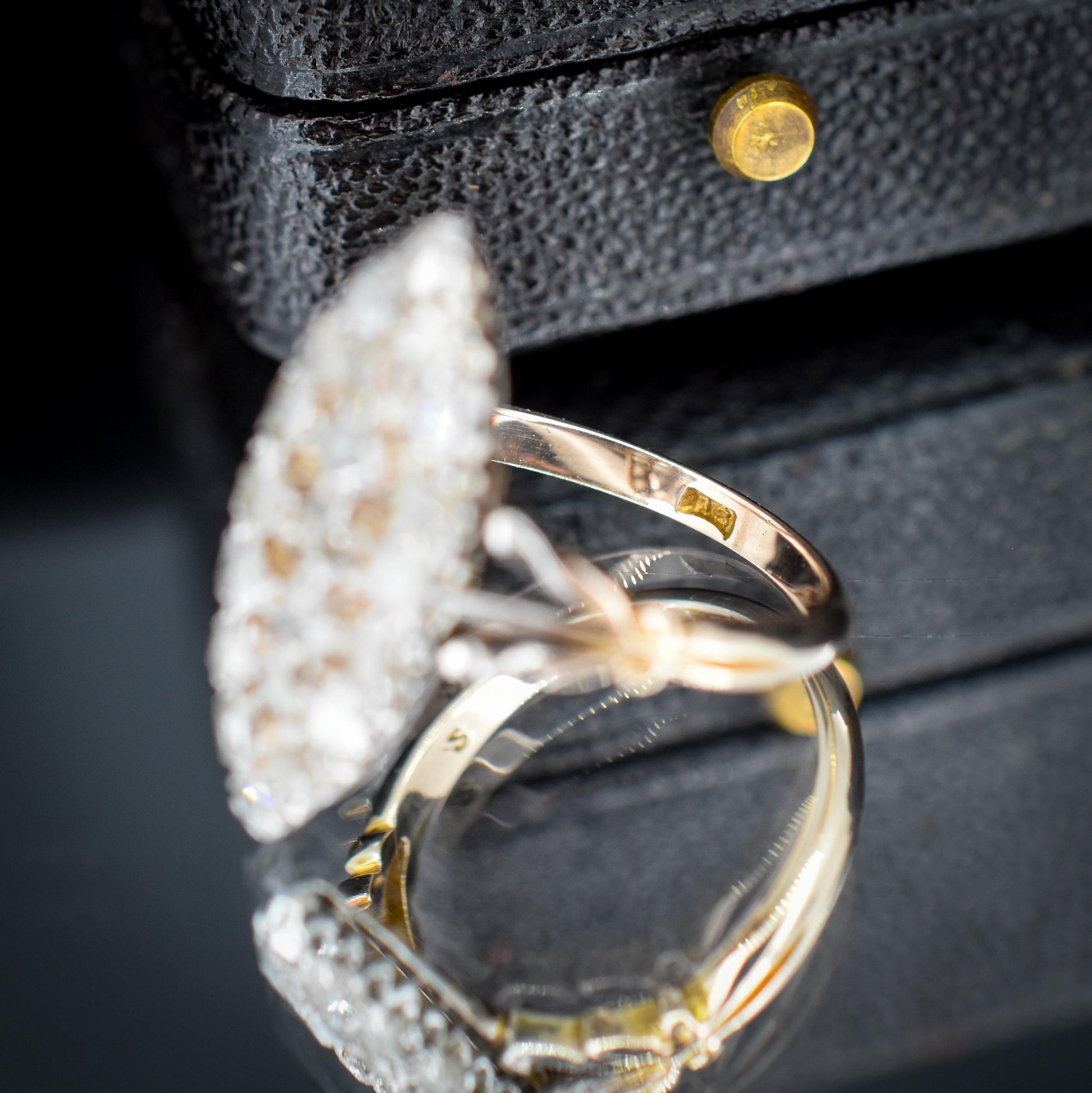 Antique Victorian Old Cut Diamond Navette 18ct Gold Ring