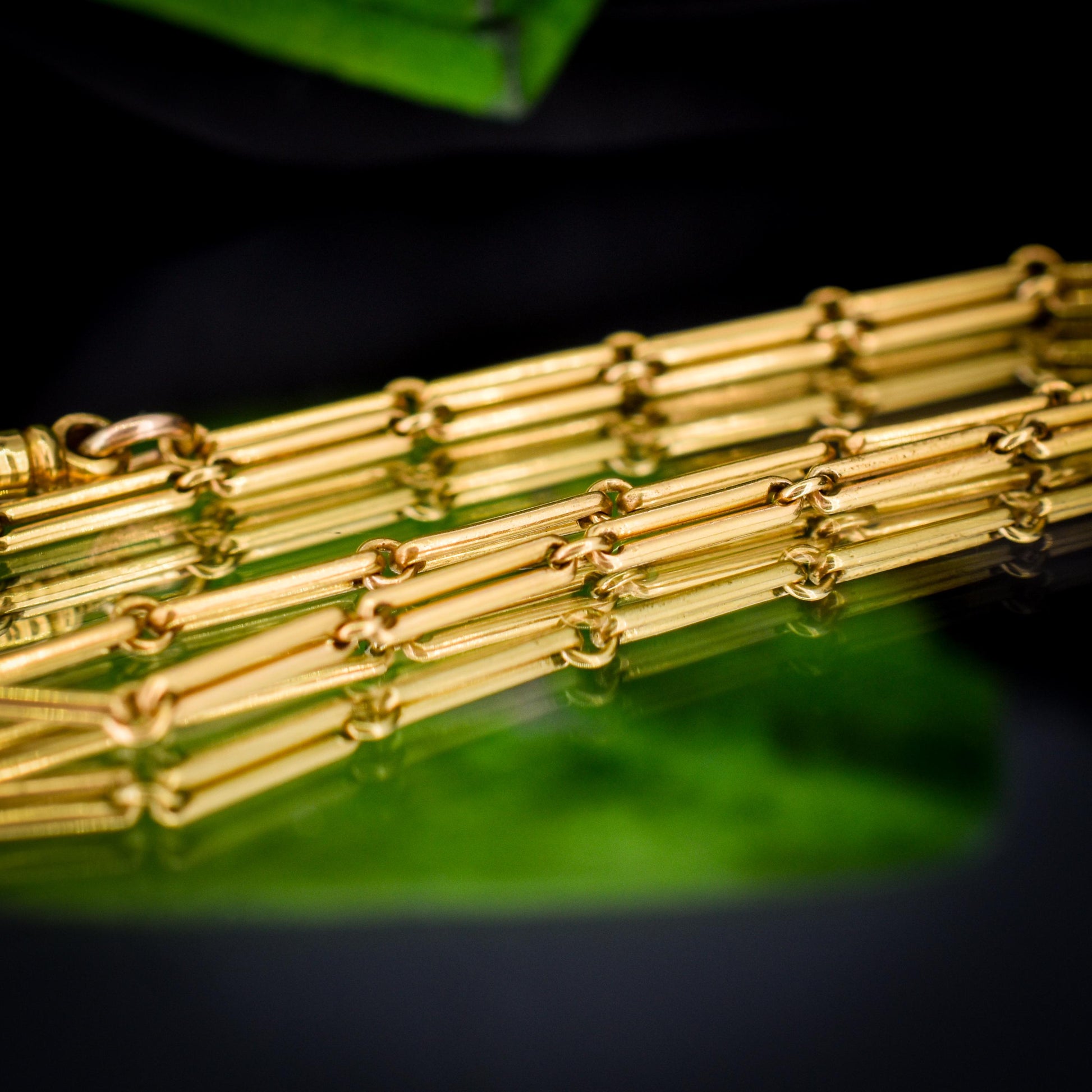 Antique 18ct Yellow Gold Fancy Link Watch Chain with Dog Clip and T-bar | 12.5"