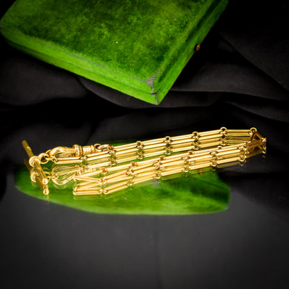 Antique 18ct Yellow Gold Fancy Link Watch Chain with Dog Clip and T-bar | 12.5"