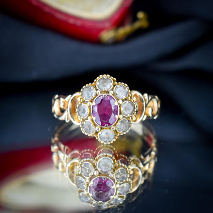 Antique Victorian Garnet and Chrysoberyl 15ct Gold Ring