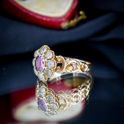 Antique Victorian Garnet and Chrysoberyl 15ct Gold Ring