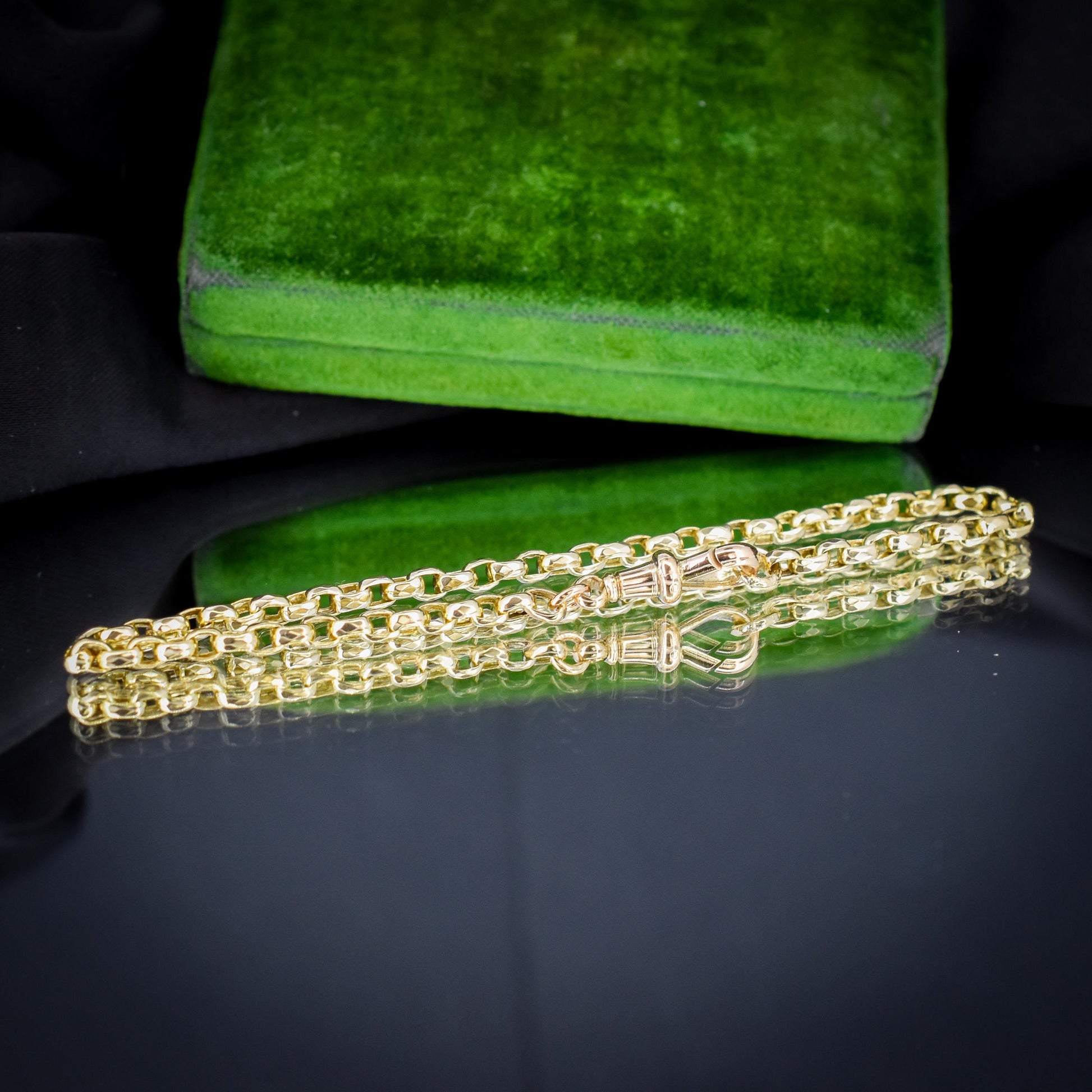 Antique 9ct Yellow Gold Belcher Link Bracelet with Dog Clip | 7.5" Length