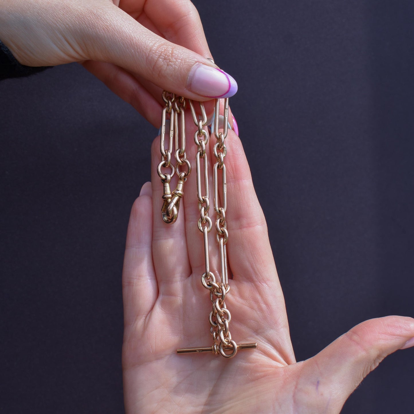 Antique Chester '1921' 9ct Gold Trombone Link Chain | 13.75"