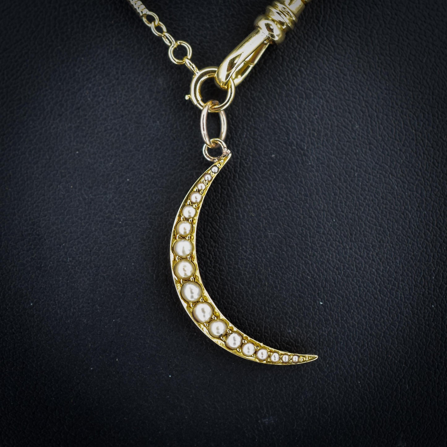Antique 15ct Gold Pearl Crescent Moon Pendant