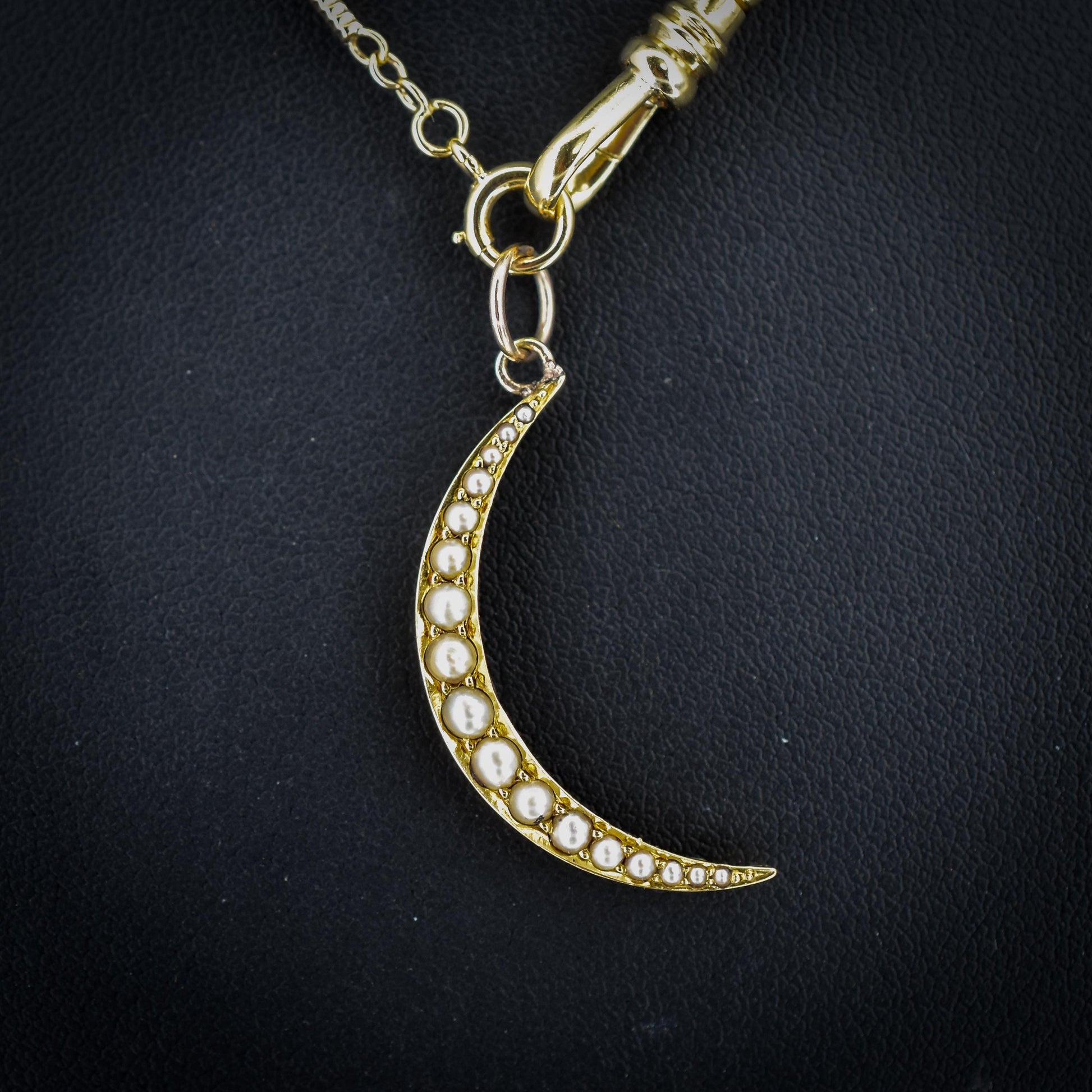 Antique 15ct Gold Pearl Crescent Moon Pendant