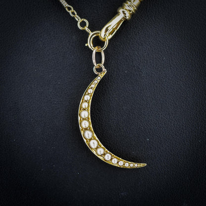Antique 15ct Gold Pearl Crescent Moon Pendant