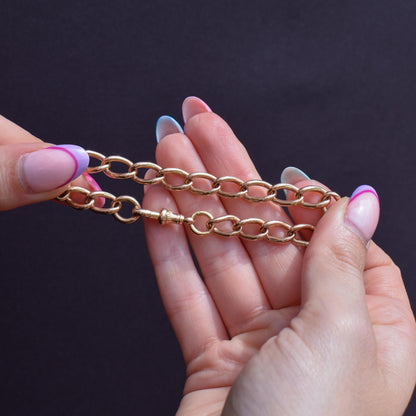 Antique 15ct Gold Oval Curb Bracelet with Dog Clip | 8"