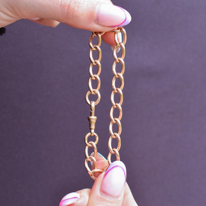 Antique 15ct Gold Oval Curb Bracelet with Dog Clip | 8"
