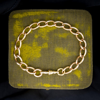 Antique 15ct Gold Oval Curb Bracelet with Dog Clip | 8"
