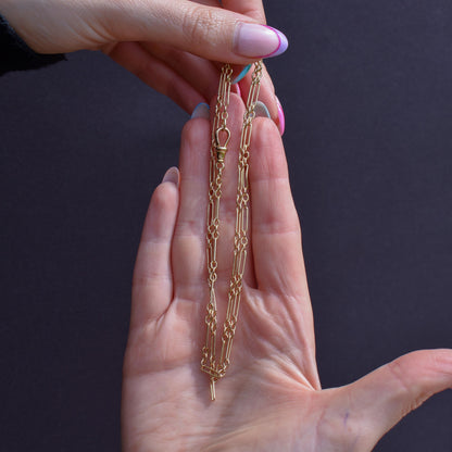 Antique 9ct Yellow Gold Paperlink Chain with Dog Clip | 22.25" Length