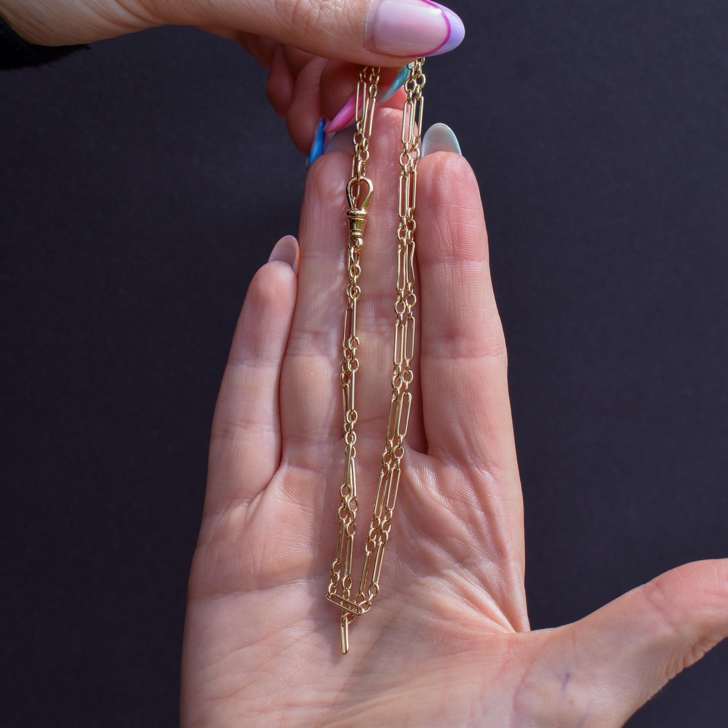 Antique 9ct Yellow Gold Paperlink Chain with Dog Clip | 22.25" Length