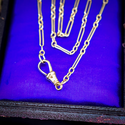 Antique 9ct Yellow Gold Paperlink Chain with Dog Clip | 22.25" Length