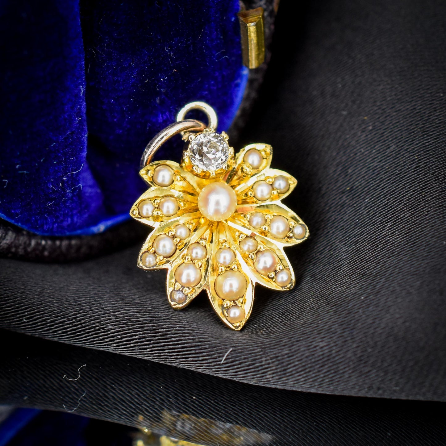 Antique 15ct Gold Pearl and Diamond Flower Pendant
