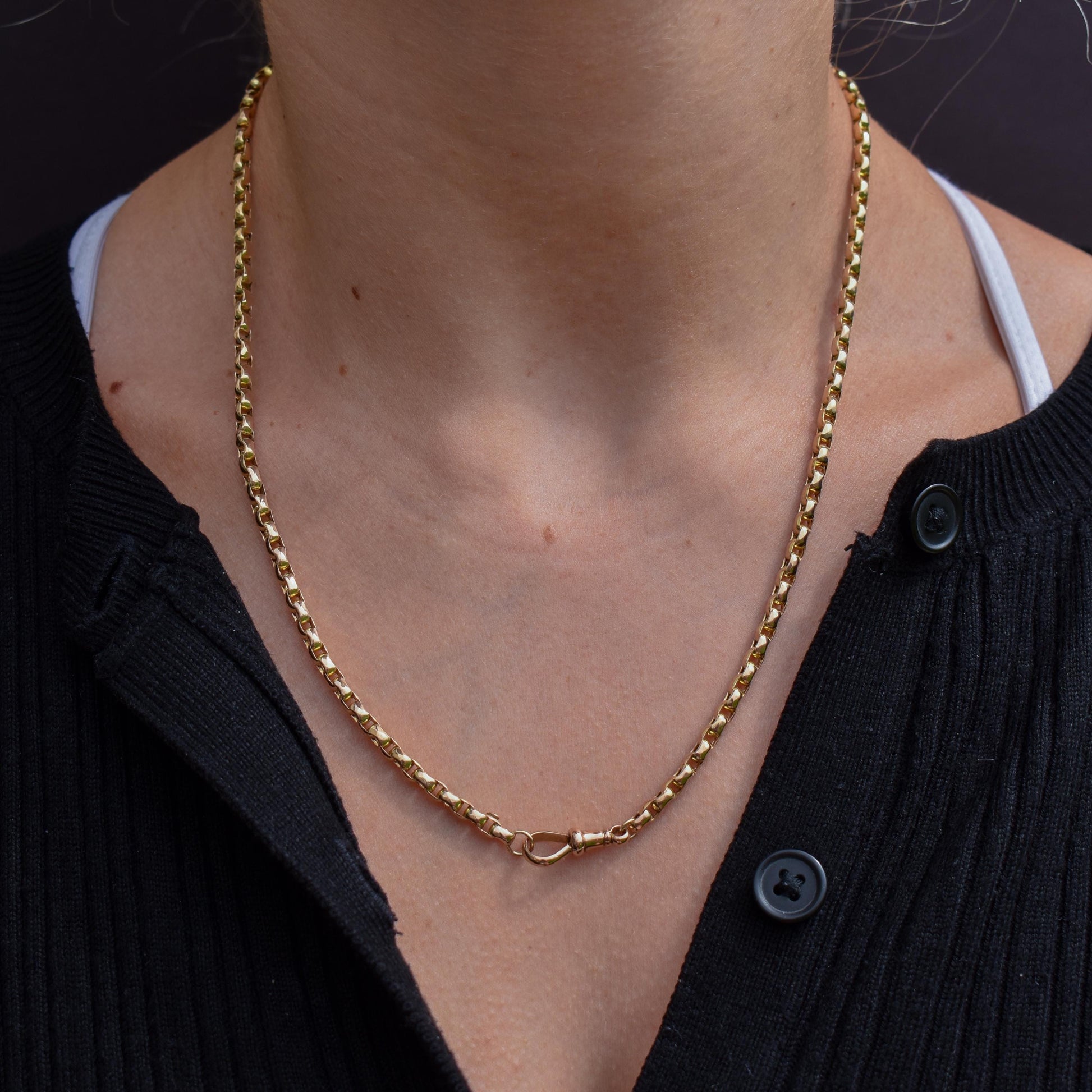 Antique Victorian 9ct Gold Faceted Link Chain Necklace with Dog Clip | 20"