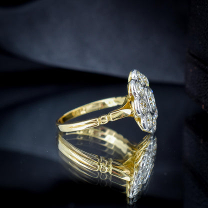 2.0ct Diamond Daisy Cluster Halo 18ct Yellow Gold and Platinum Ring | Antique Style