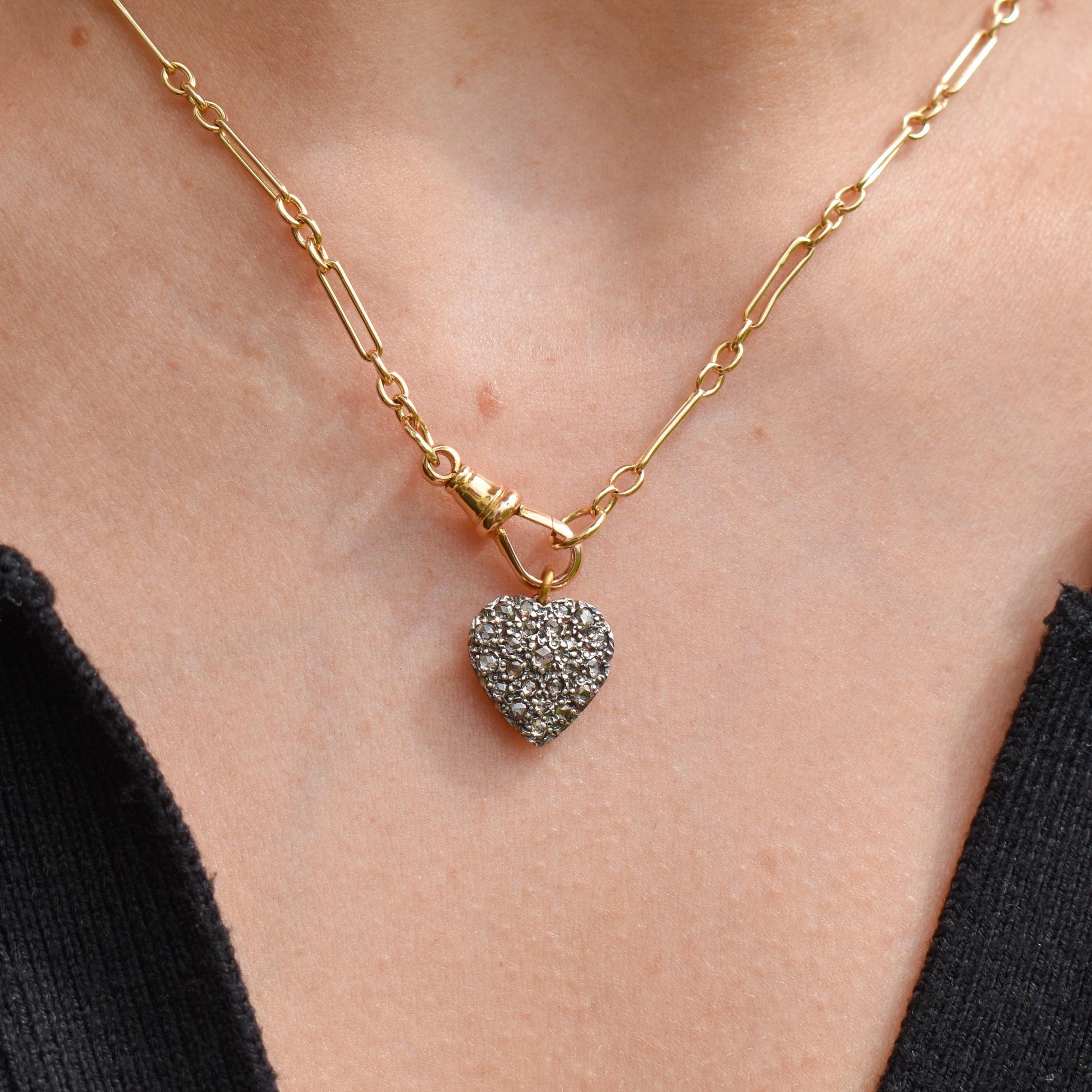 Rose cut Diamond Gold Heart Pendant 0.70ct Total | Antique Style