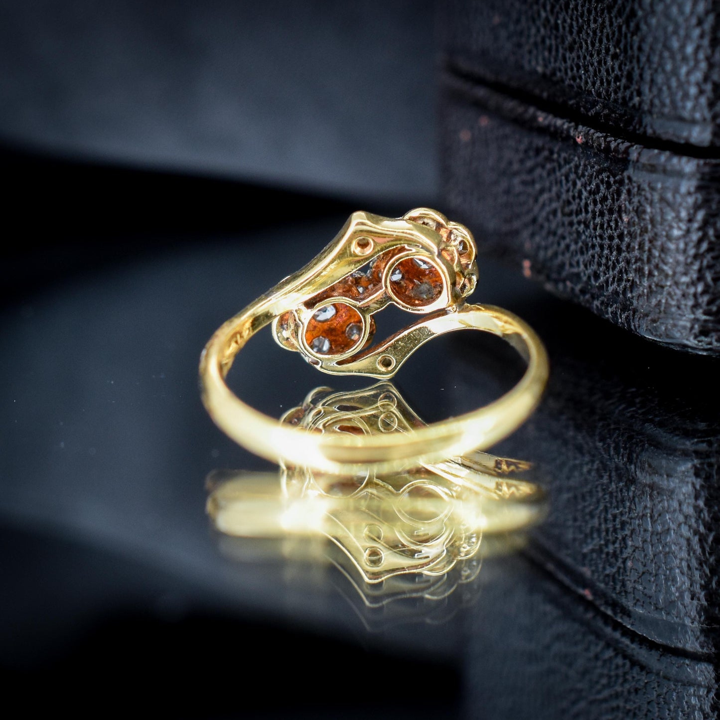 Antique Diamond Cluster Flower Daisy 18ct Gold Double Twist Ring