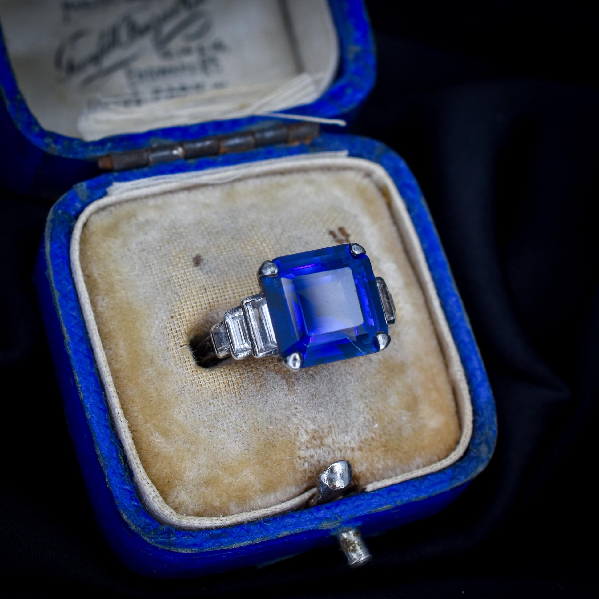 Art Deco Blue Sapphire Sterling Silver Coctail Dress Ring | Antique Vintage