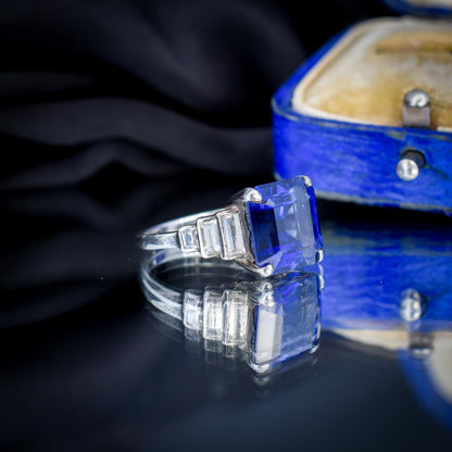 Art Deco Blue Sapphire Sterling Silver Coctail Dress Ring | Antique Vintage