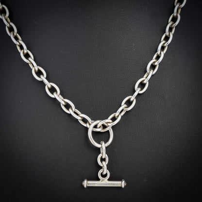 Vintage Sterling Silver Cable Link Watch Chain Necklace with T-Bar and Dog Clips – 22.5"