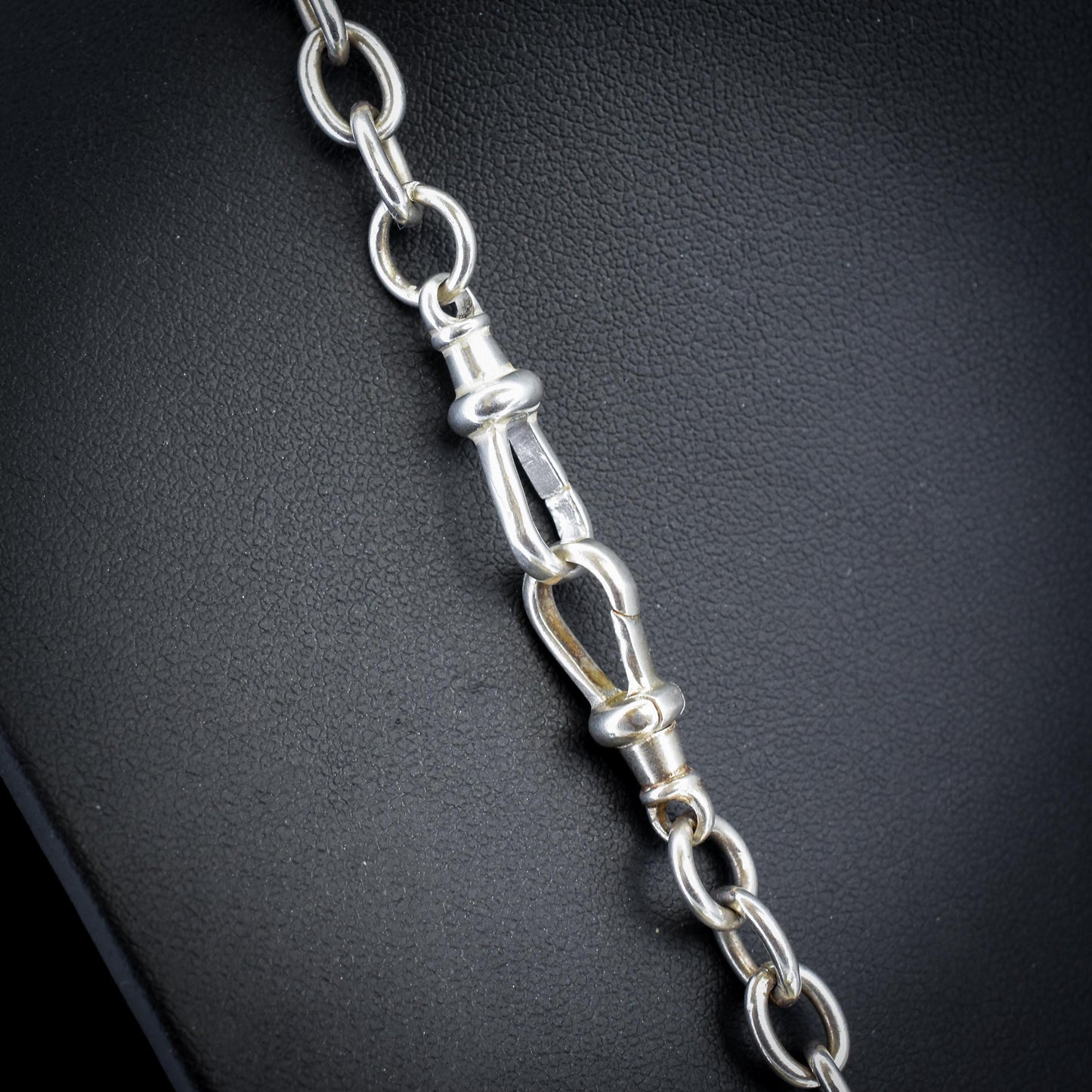 Vintage Sterling Silver Cable Link Watch Chain Necklace with T-Bar and Dog Clips – 22.5"