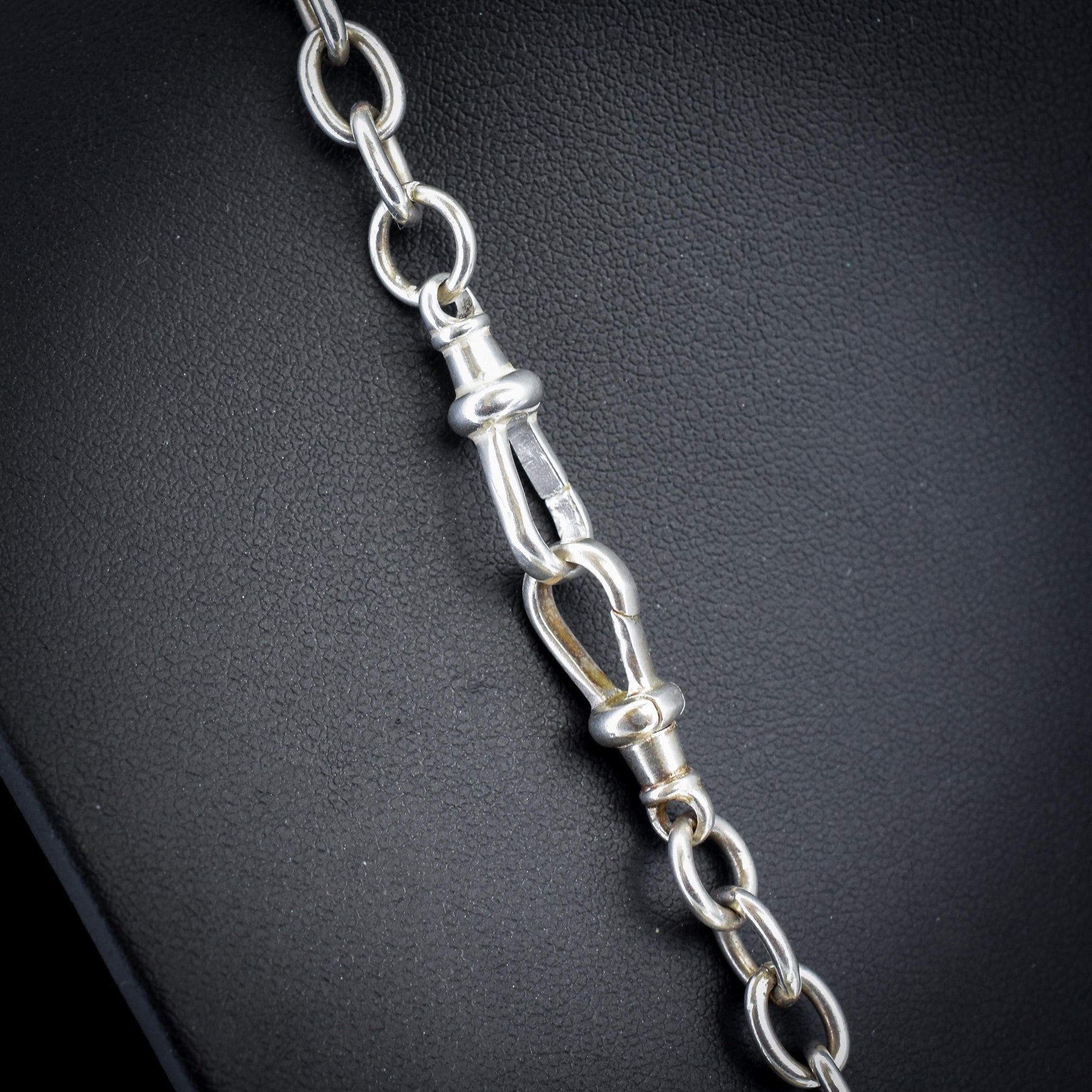 Vintage Sterling Silver Cable Link Watch Chain Necklace with T-Bar and Dog Clips – 22.5"