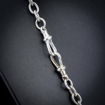 Vintage Sterling Silver Cable Link Watch Chain Necklace with T-Bar and Dog Clips – 22.5"