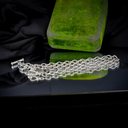 Vintage Sterling Silver Cable Link Watch Chain Necklace with T-Bar and Dog Clips – 22.5"