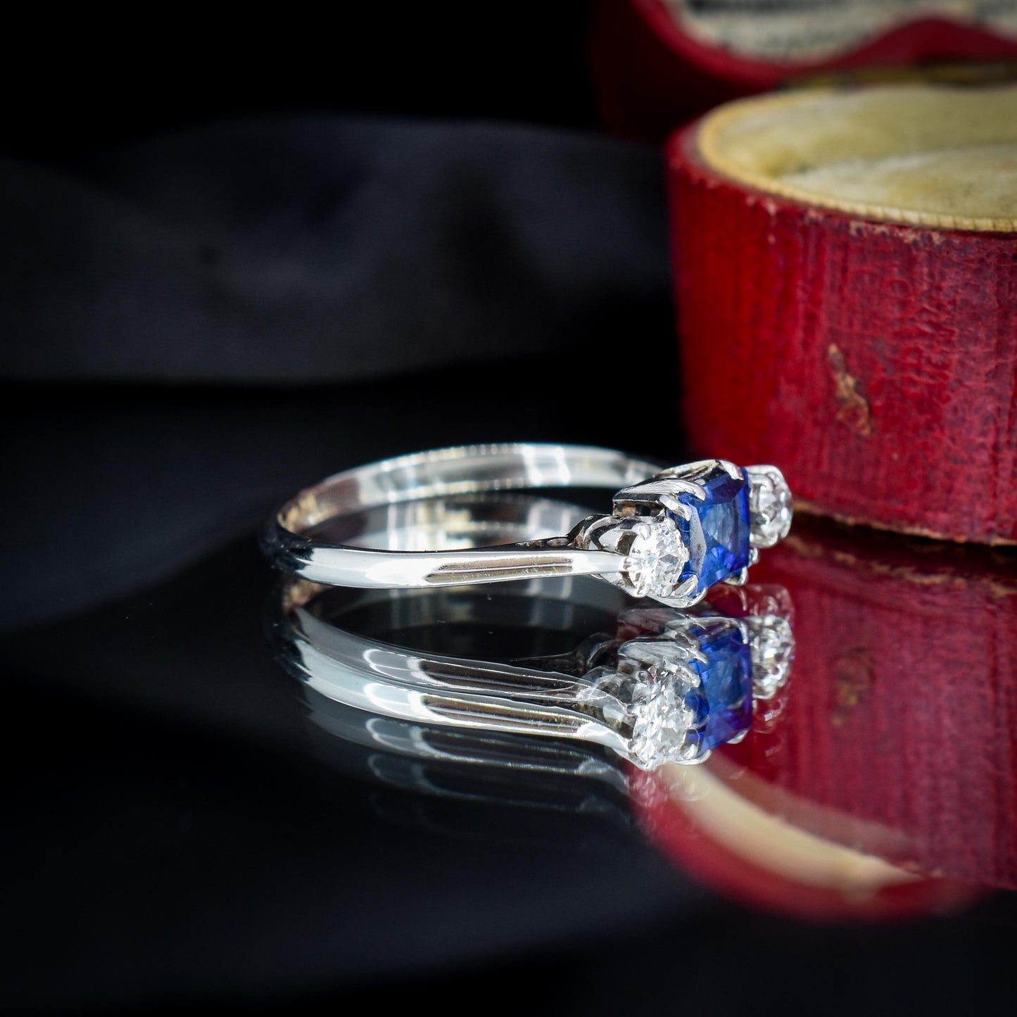 Art Deco Blue Sapphire and Diamond 18ct White Gold and Platinum Ring