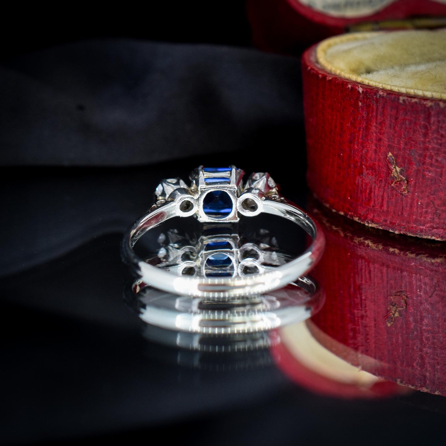 Art Deco Blue Sapphire and Diamond 18ct White Gold and Platinum Ring