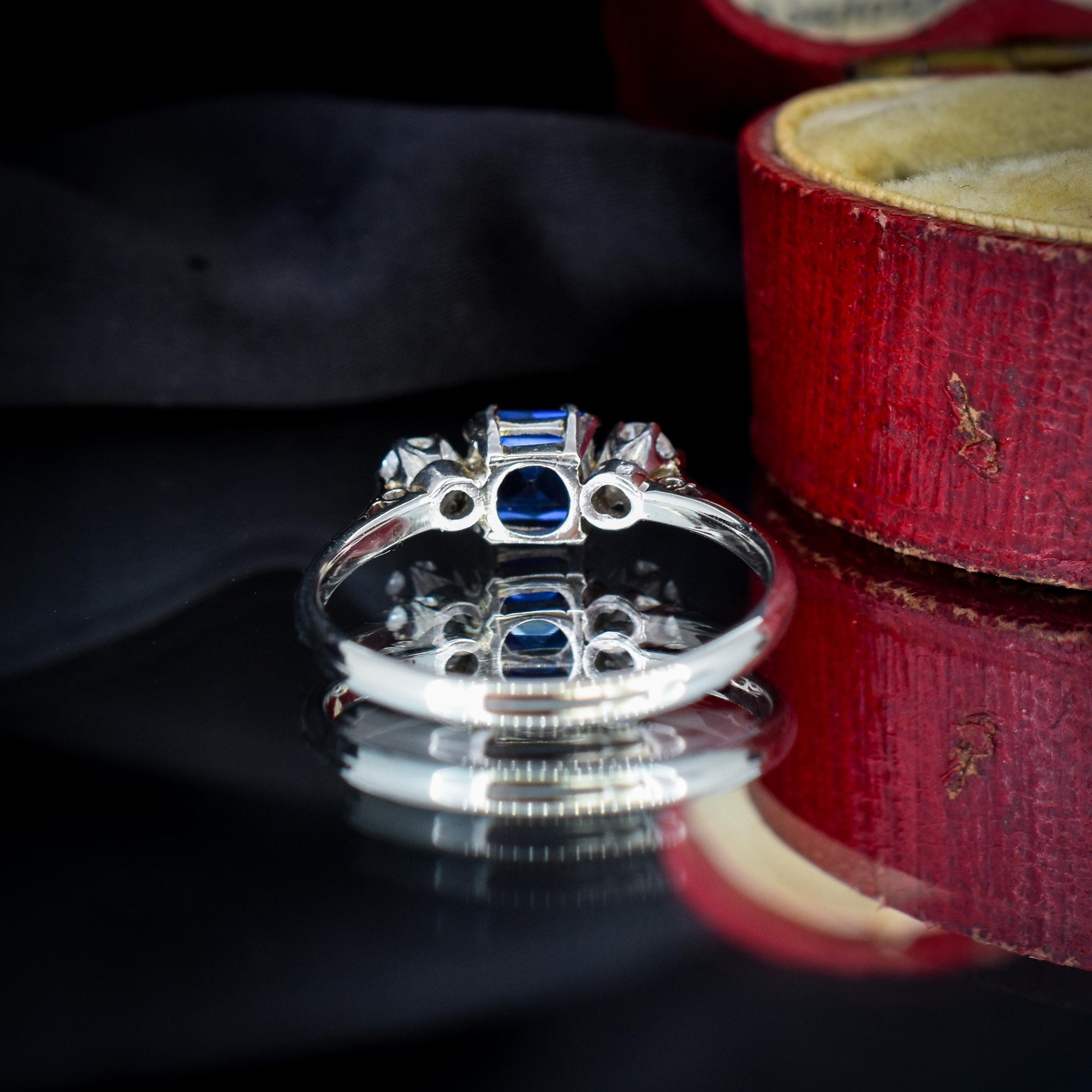 Art Deco Blue Sapphire and Diamond 18ct White Gold and Platinum Ring