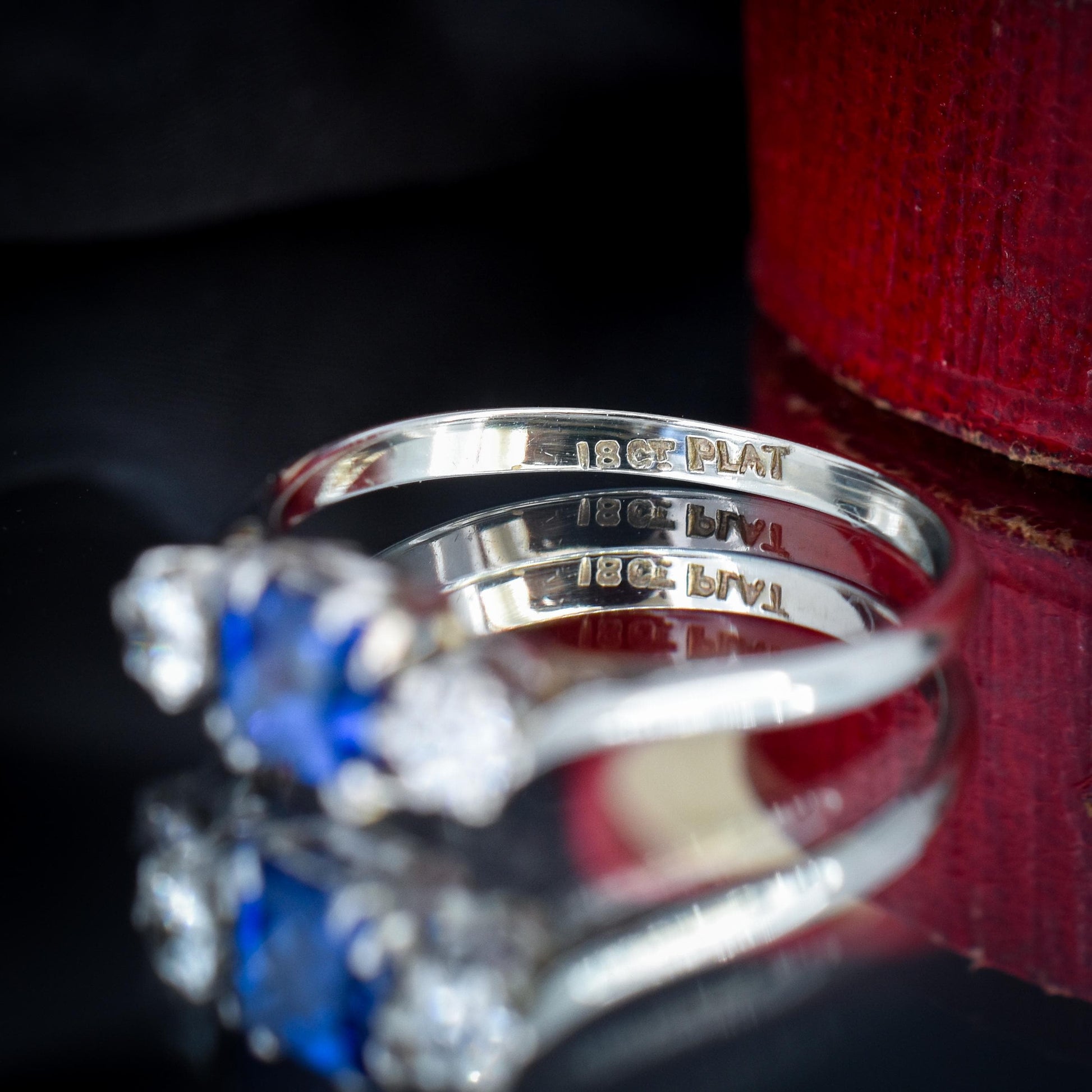 Art Deco Blue Sapphire and Diamond 18ct White Gold and Platinum Ring