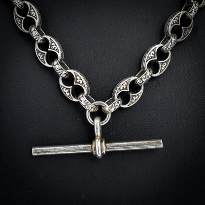 Vintage Sterling Silver 18.25" Mariner Anchor Link Chain Necklace with T-Bar
