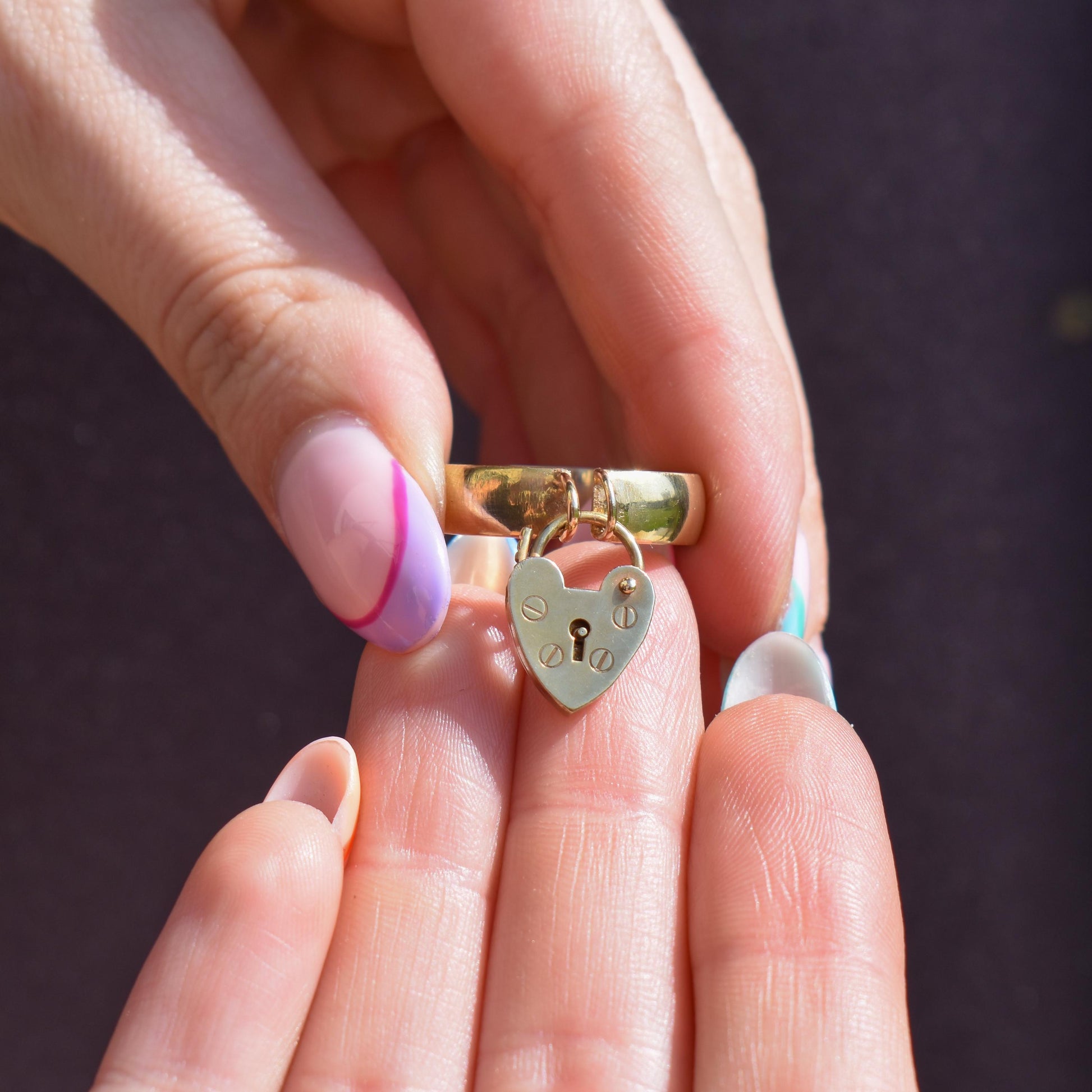 Antique Heart Padlock Drop 9ct Gold Band Ring