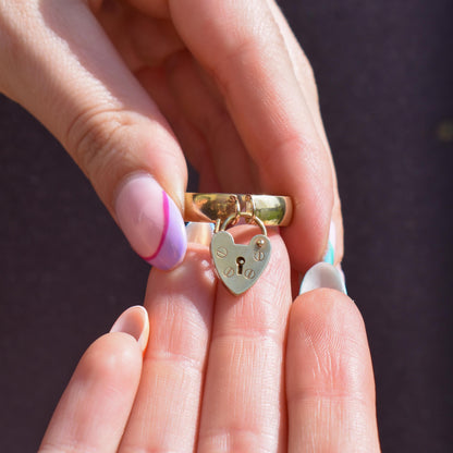 Antique Heart Padlock Drop 9ct Gold Band Ring